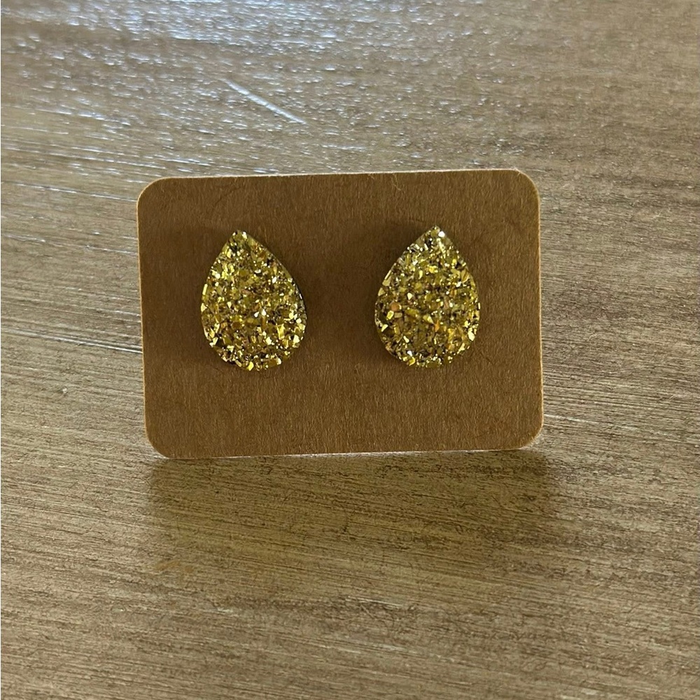 Gold Teardrop Glitter Earrings